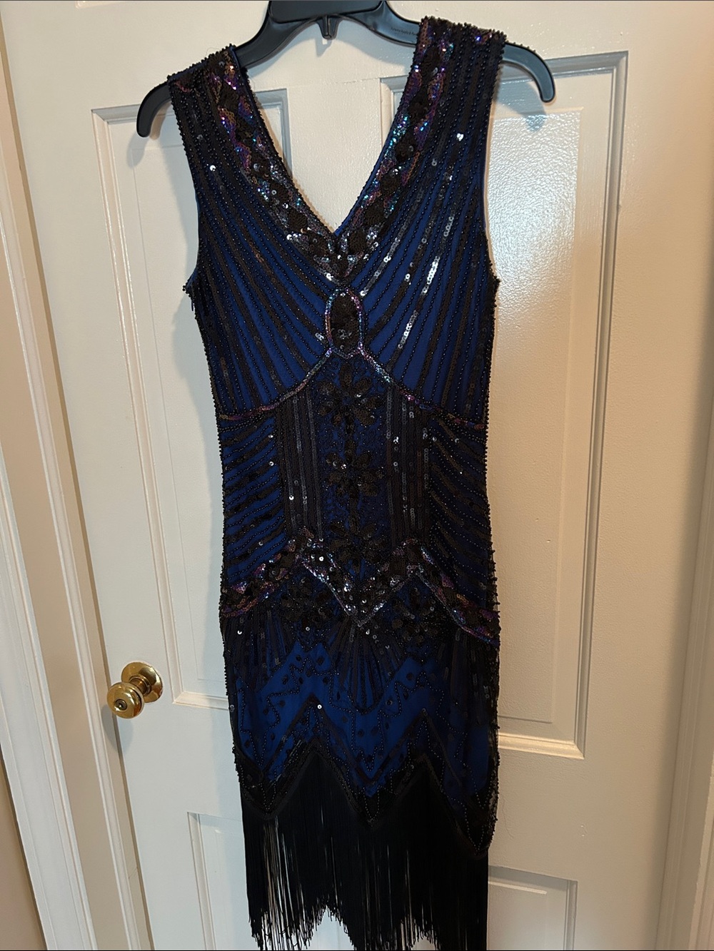 Navy Beaded Fringe Midi Dress- Halloween Costume